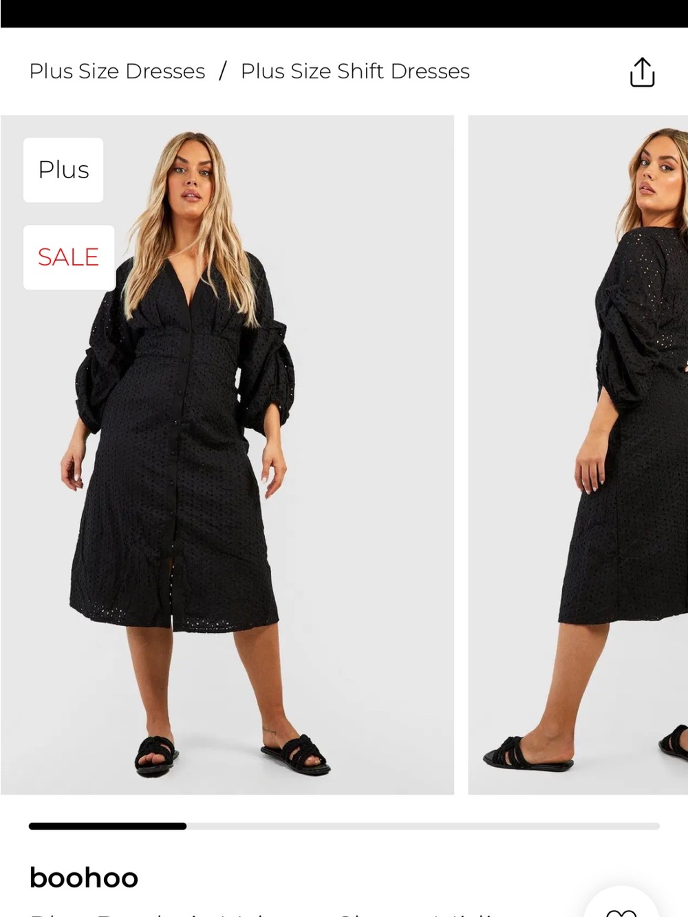 Boohoo Black Eyelet V-Neck Midi Dress